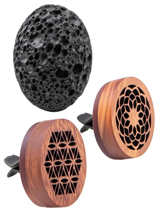 kullder 3 Pcs Lava Rock Essential Oil Diffusers -1 Spherical Lava Stone Passive Diffuser and 2 Wooden Car Diffusers for Essential Oils, Passive Diffuser for Sauna Room, Home, Office, Bedroom, Bathroom, Car - Image 1